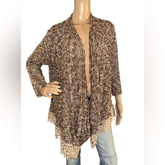 Wishlist Brown Open Front Cardigan Lace Trim M/L - Picture 1 of 6